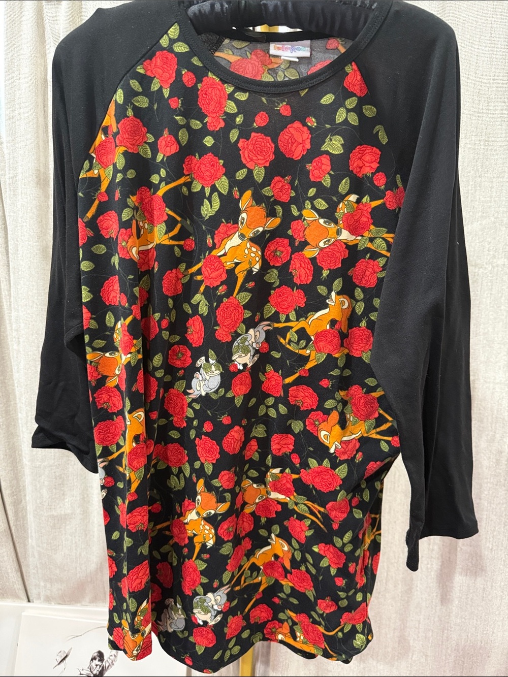 Black Floral Bambi Graphic Raglan Top - Unbranded